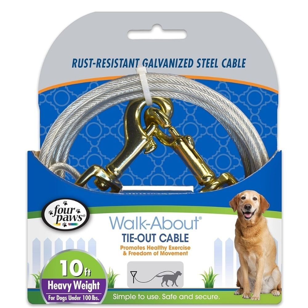 Four Paws NIP Silver Heavy Weight Dog Walk-About Tie-Out Cable 10ft Under 100lbs